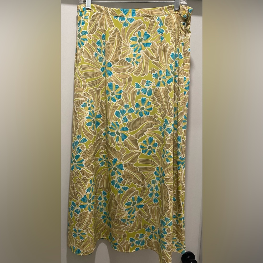 Vintage Retro 80s 90s Sag Harbor Lime Green Floral Print Maxi Skirt